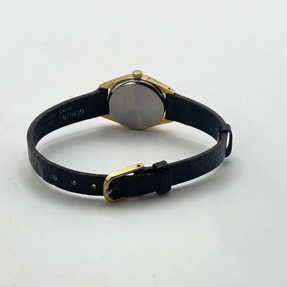 Vintage Sharp Women's Watch 21mm Gold Tone Leather Easy Reader New Battery SMALL